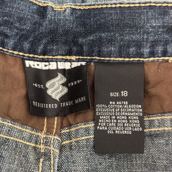 Rocawear Jeans Womens 27 Patchwork Denim Carpenter Baggy Hip Hop Y2K Boys 18? - Picture 3 of 16